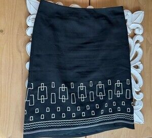 Vintage Ann Taylor Loft Black And Tan Embroidered Pencil Skirt Size 10